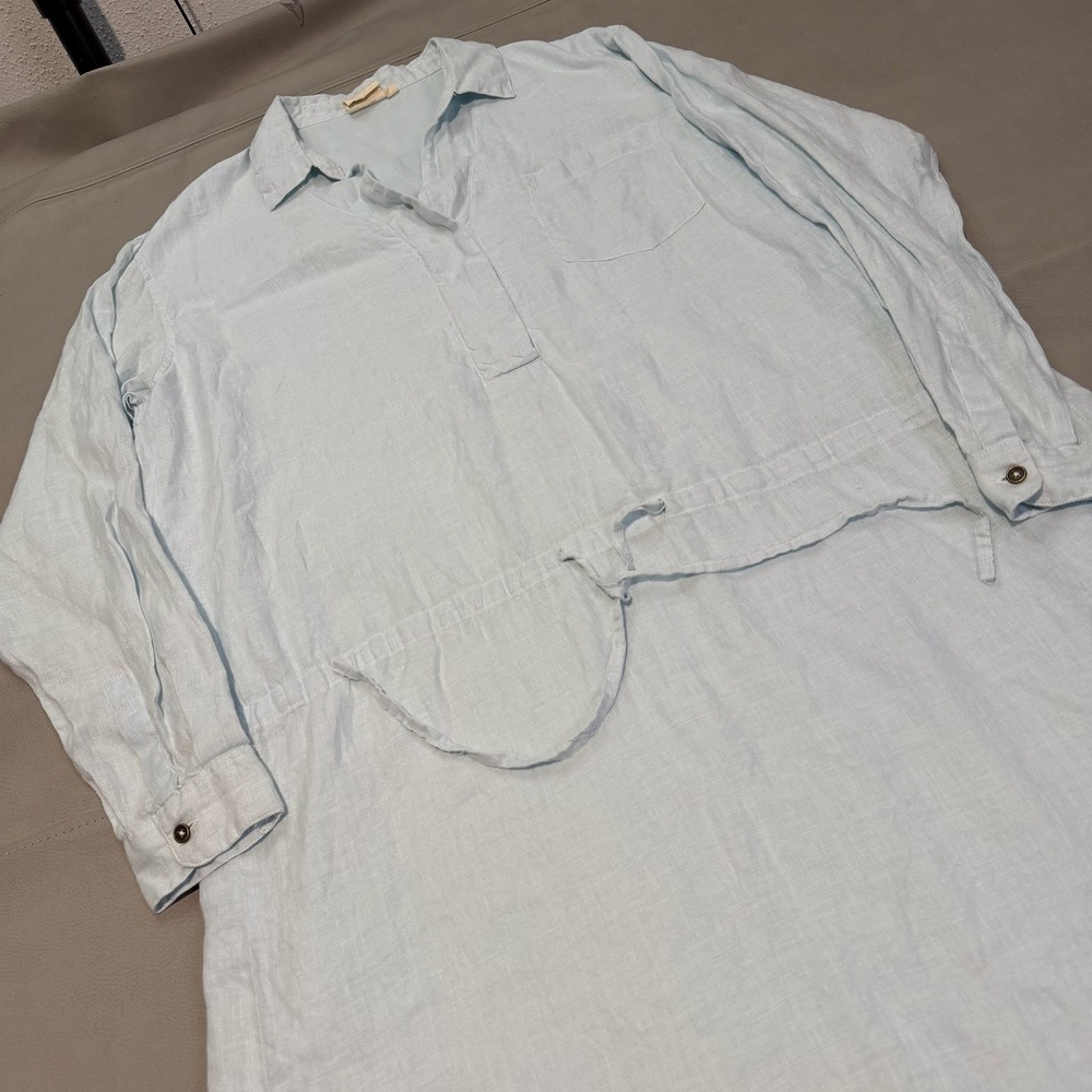 Reistor 100% Hemp Light Blue Lagenlook Cottage Prairie Shirt Dress XL/2XL-6890 - Picture 3 of 9